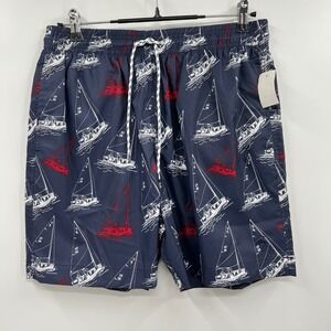 Brooks Brothers Medium Swim Trunks Mens Navy Blue Nautical Sailboat Board Shorts
